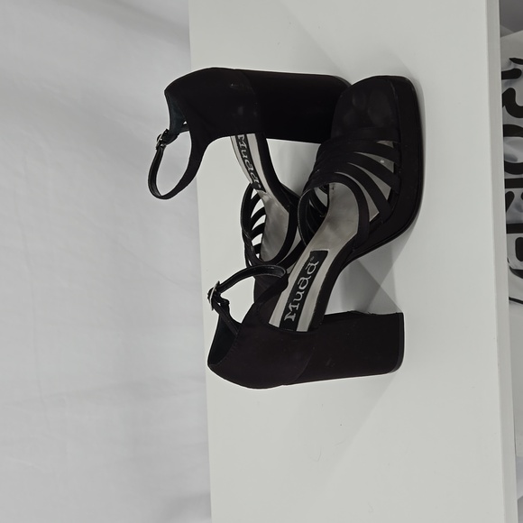 Mudd Vintage 90s Strappy Satin High Heels Black Ankle Strap Shoe Size 7 - Picture 5 of 11
